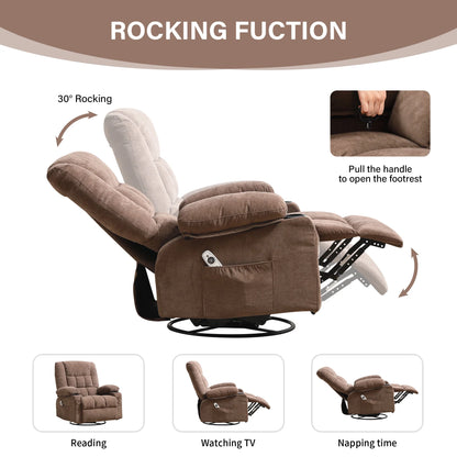 JONPONY Massage Swivel Rocker Recliner Chair with Vibration Massage and Heat Ergonomic Lounge Chair for Living Room with Rocking Function and Side Pocket, 2 Cup Holders, USB Charge Port,Grey