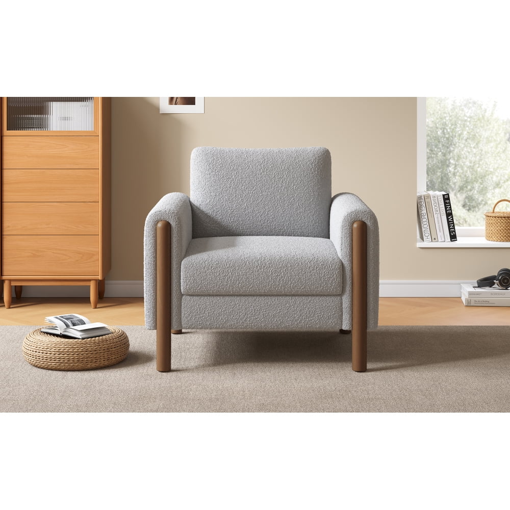 Oversized Accent Chair, Upholstered Living Room Chairs Single Sofa Chair with Walnut Legs, Curved handrail, Green