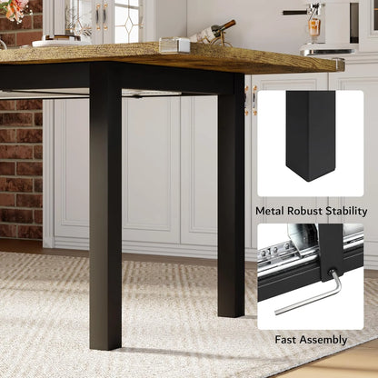 iPormis 63" Extendable Dining Table for 4-8, Square Wooden Dining Room Table with Metal Base, Modern Extendable Table for  Small Kitchens, Dining Office Areas, Black