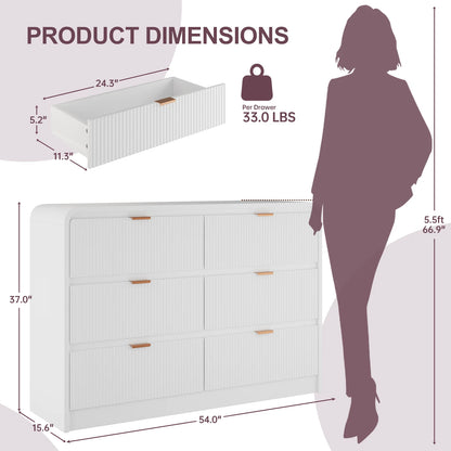 SELOOYE Fluted 5 Drawers Dresser for Bedroom, 47" Tall Modern Dresser Chest of Drawers, Black Accents, Fluted Fronts, Wood Storage Dressers Organizer for Bedroom, Living Room, Natural