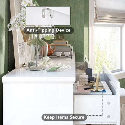 LUXOAK High-Gloss 6 Drawer Dresser, 54" Marble Chest of Drawers, Modern, White