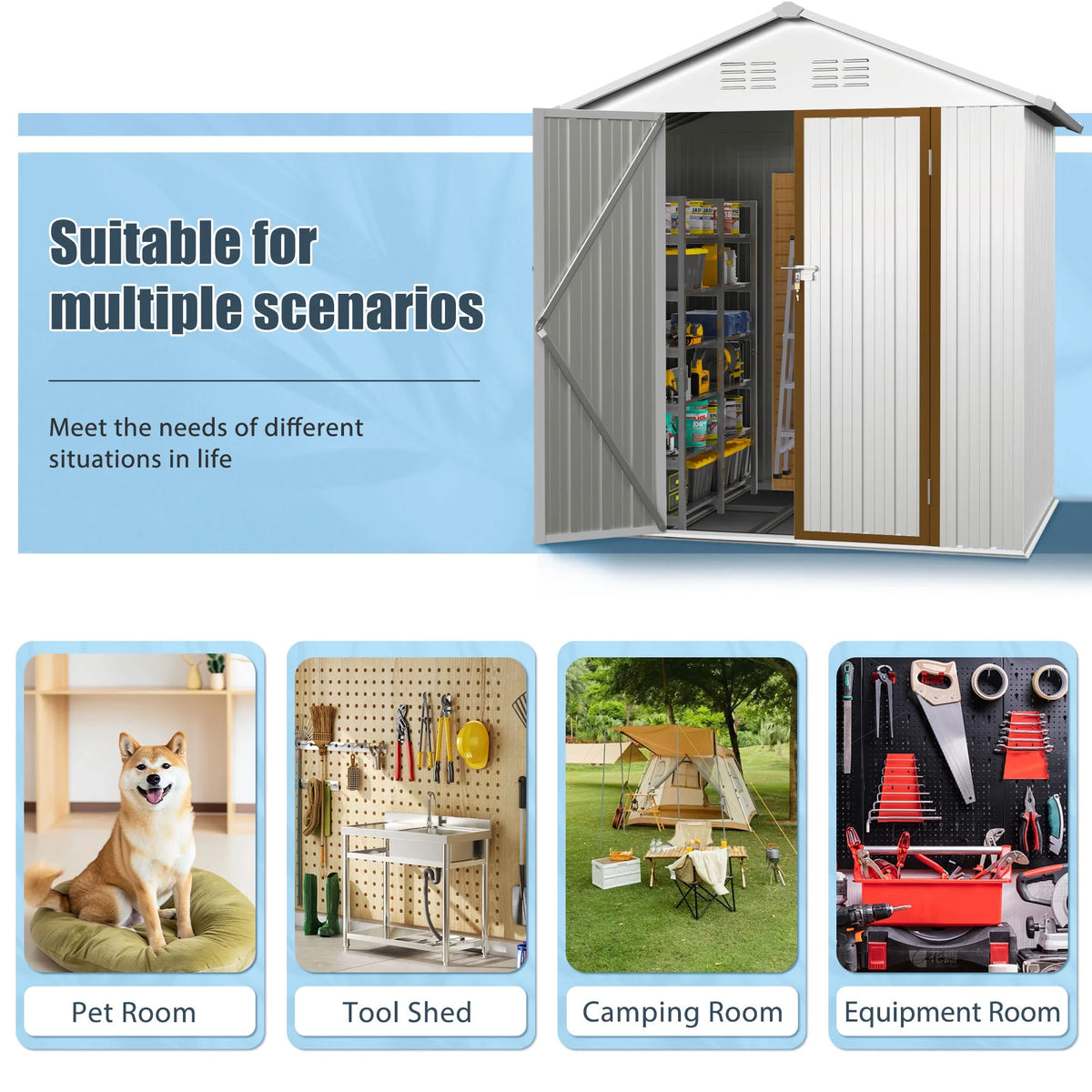 5��4 FT Outdoor Storage shed, Metal Shed with Sloping Roof and Lockable Door, Tool Shed for Bike, Toys, Backyard, Garden, Patio, White