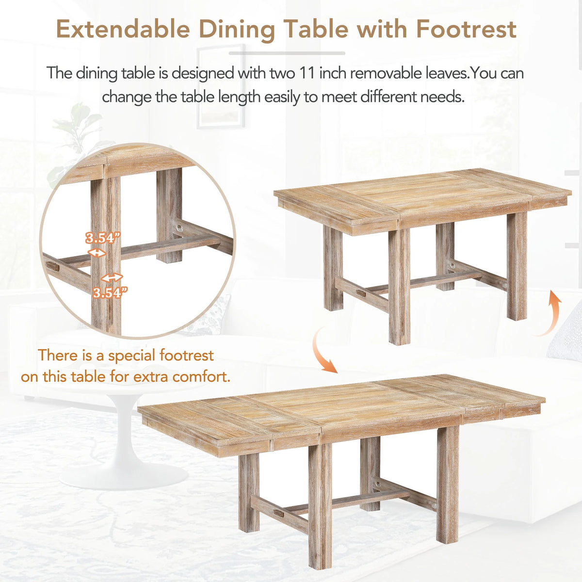6 Piece Extendable Dining Table Set, Atumon Wood Dining Room Set for 6, Dining Table Set with 4 Beige Cushioned Chairs and Bench, Farmhouse Dining Table Set Furniture for Kitchen Dining Room, Natural