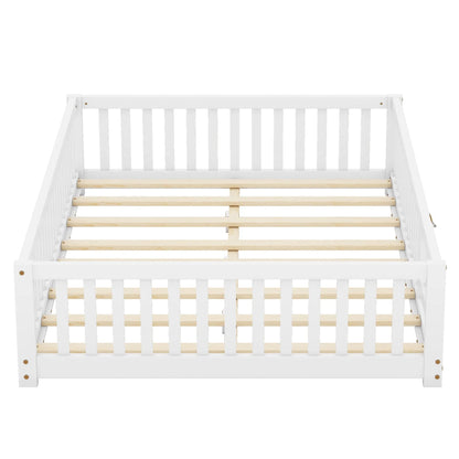 Bellemave Full Size Floor Bed with Door and Fence Floor Bed with Bed Slats Sturdy Wood Floor Bed Montessori Bed Frame (Full, Pink)