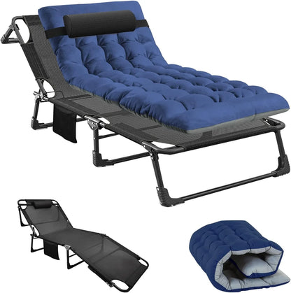 Slsy 4-Fold Folding Camping Cot with 2 Sided Mattress & Pillow, Adjustable 5-Position Folding Lounge Chair, Folding Sleeping Cots
