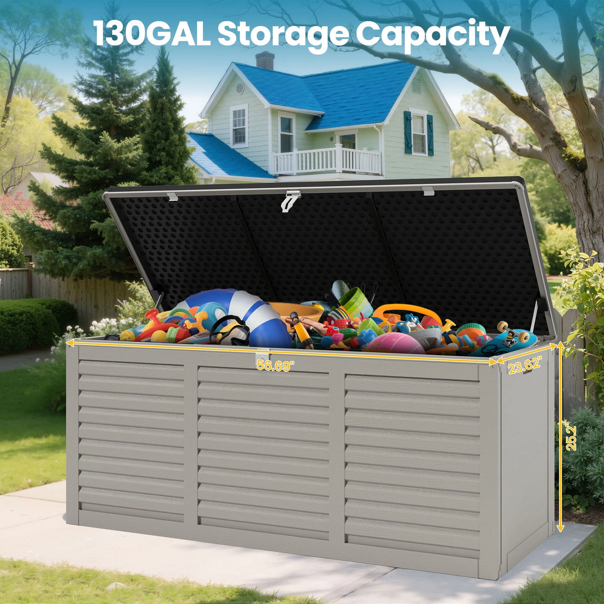 Outdoor Storage Box, 130GAL Waterproof Deck Box, Lockable Pool Patio Storage Indoor Toy Box, Outdoor Storage Bench for Porch, Max Load Weight 500LBS