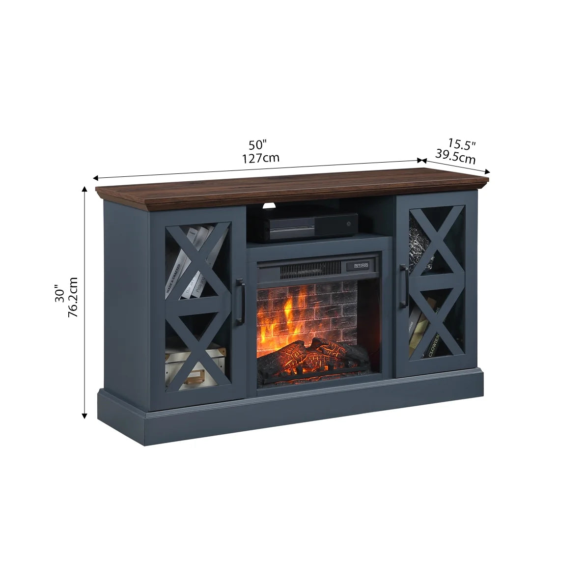 Mainstays Farmhouse Fireplace TV Stand for TVs up to 55", off White/Walnut