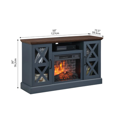 Mainstays Farmhouse Fireplace TV Stand for TVs up to 55", off White/Walnut