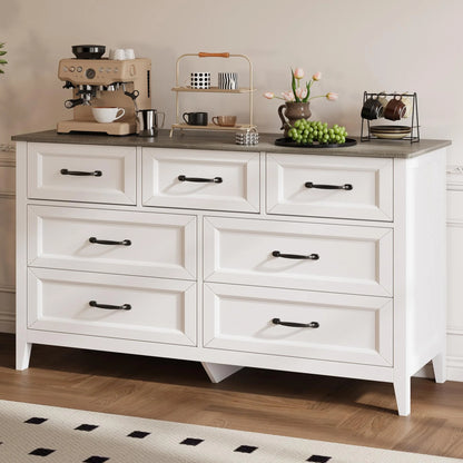Lofka 47.2" Dresser for Bedroom with 6 Double Drawers, Farmhouse Wood Storage Cabinet with Smooth Metal Handle