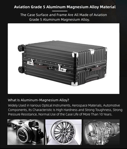 All Aluminum Magnesium Carry on Luggage Airline Approved, Hardside Carry on Suitcase with TSA Lock, Zipperless Luggage Checked Luggage Metal Rolling Luggage for Travel, Business
