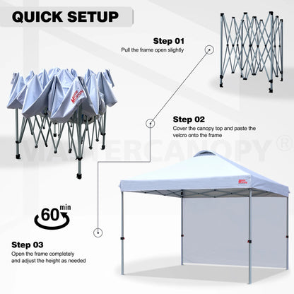 MASTERCANOPY 10' x 10' Easy Pop-up Canopy Tent Outdoor Shade Shelter with 1 Sidewall, White