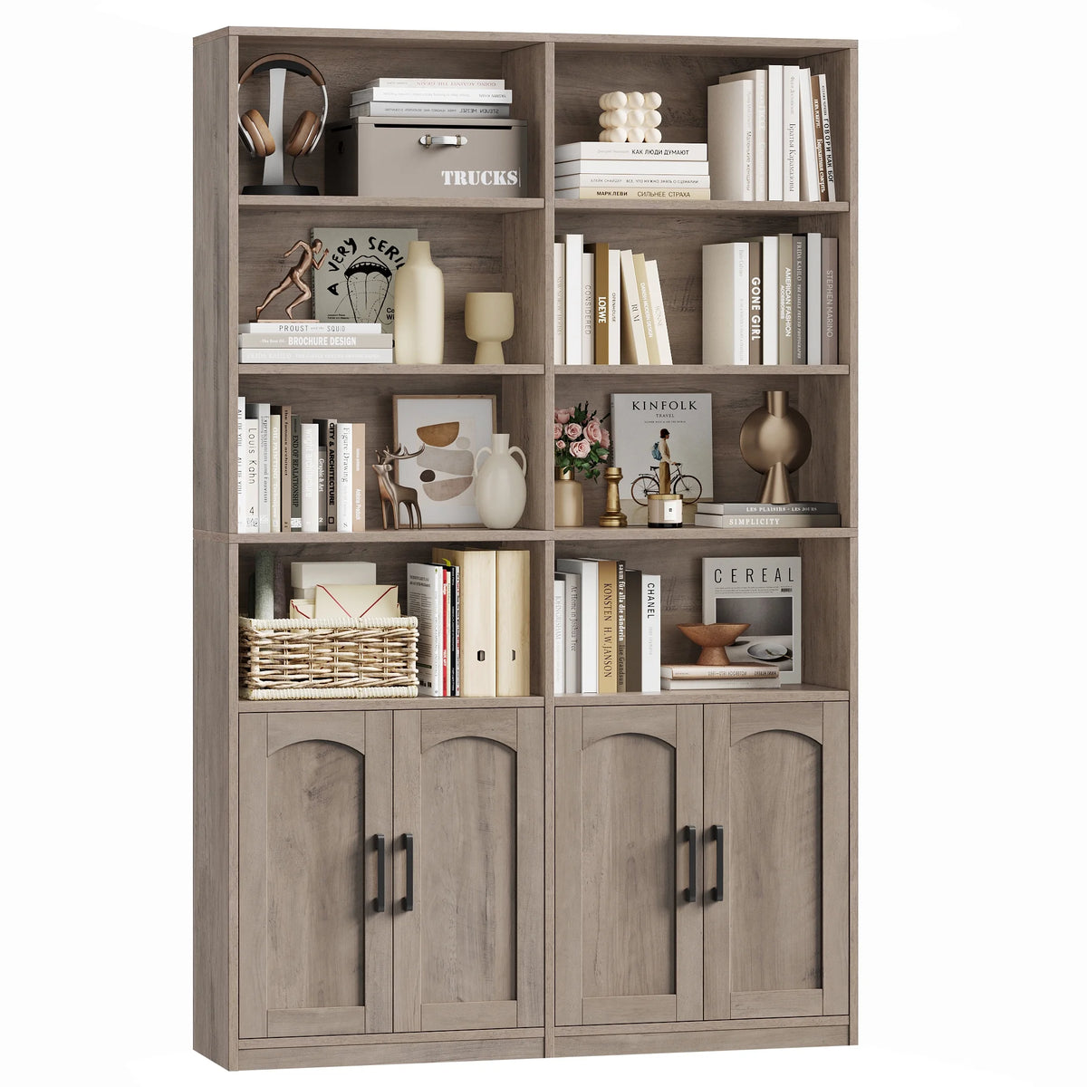 Homfa 73�� Tall Bookcases with Doors, 8 Cubes 6-Tier Double Row Bookshelf, White Bookcase for Living Room Home Office