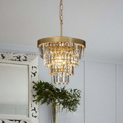 AloaDecor 3-Light 13" Cone Shape 4-Tier Crystal Chandelier Matt Black Painted 13 to 24 Inches Painted
