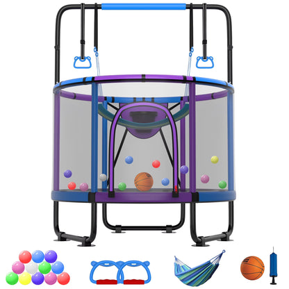 CITYLE Trampoline for Kids 600LBS 60'' 5FT Toddler Trampoline Indoor Outdoor with Basketball Hoop, Swing, Adjustable Bar, Mini Small Trampoline with Enclosure, Gifts for Toddlers, Boys & Girls