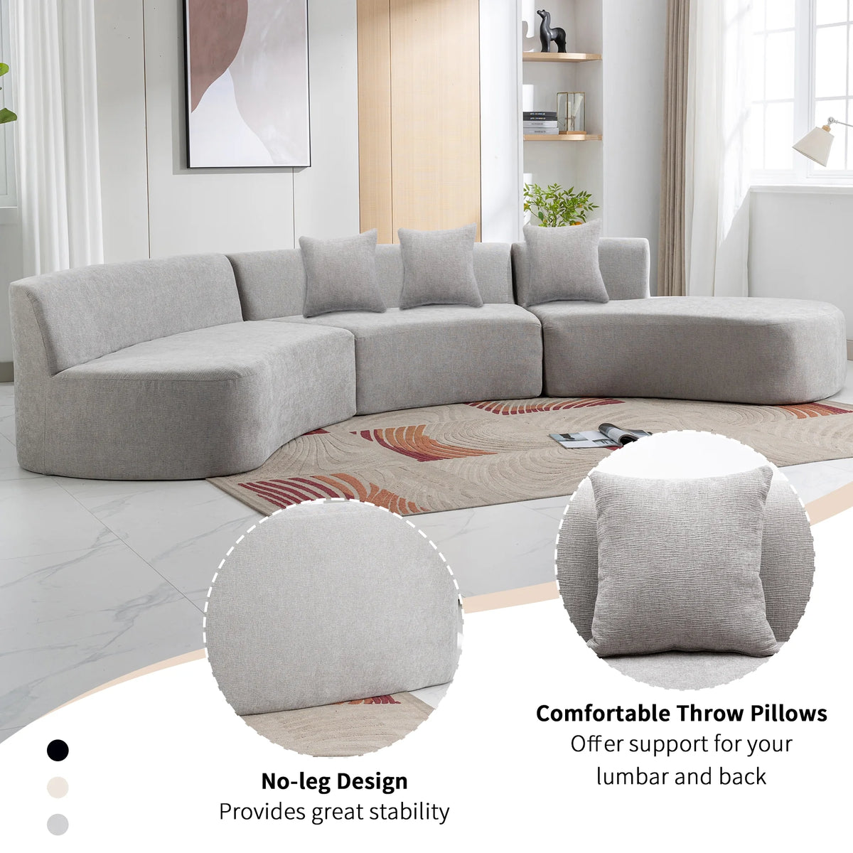 Harper & Bright Designs Modern Curved Floor Sofa Set, Modular Sectional Sponge Couch for Living Room, 2 PC Free Combination No Assembly Foam-Filled Sofa, Beige