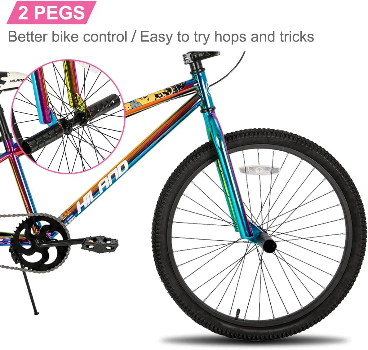 Hiland BMX BIKE 24 & 26 inch, Beginner-Level to Advanced Riders with 2 Pegs for Adults, Multiple Colors