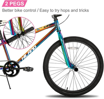 Hiland BMX BIKE 24 & 26 inch, Beginner-Level to Advanced Riders with 2 Pegs for Adults, Multiple Colors