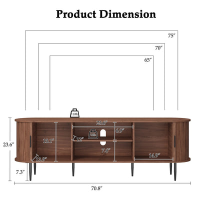 HLR 70" Mid Century TV Stand With Tambour Door For TVs Up To 80", Entertainment Center With Storage, Brown