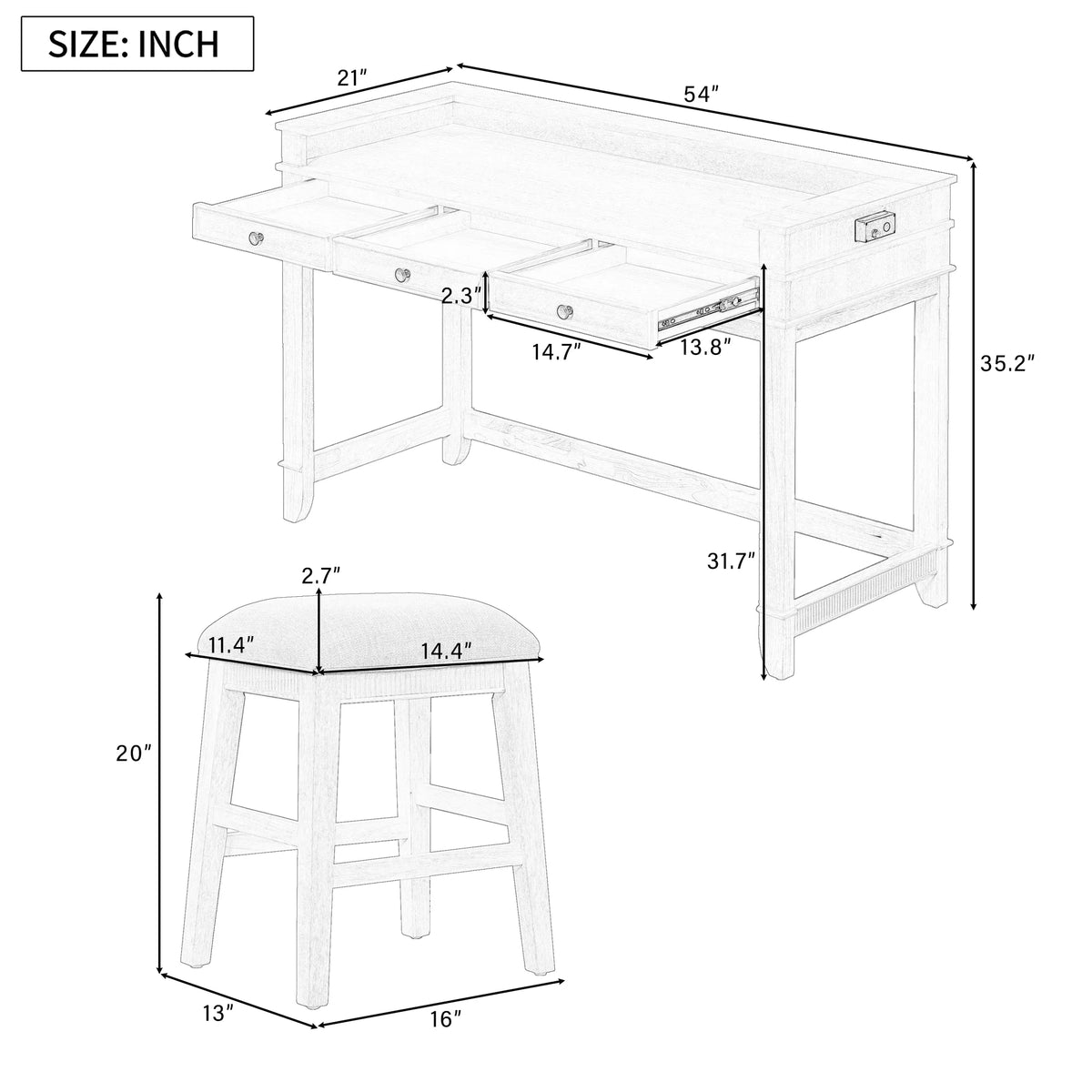 Harper & Bright Designs 4 Piece Bar Table Set for 4, Kitchen Dining Stools Set with 3 Upholstered Stools with 3 Drawers and USB Port, Gray