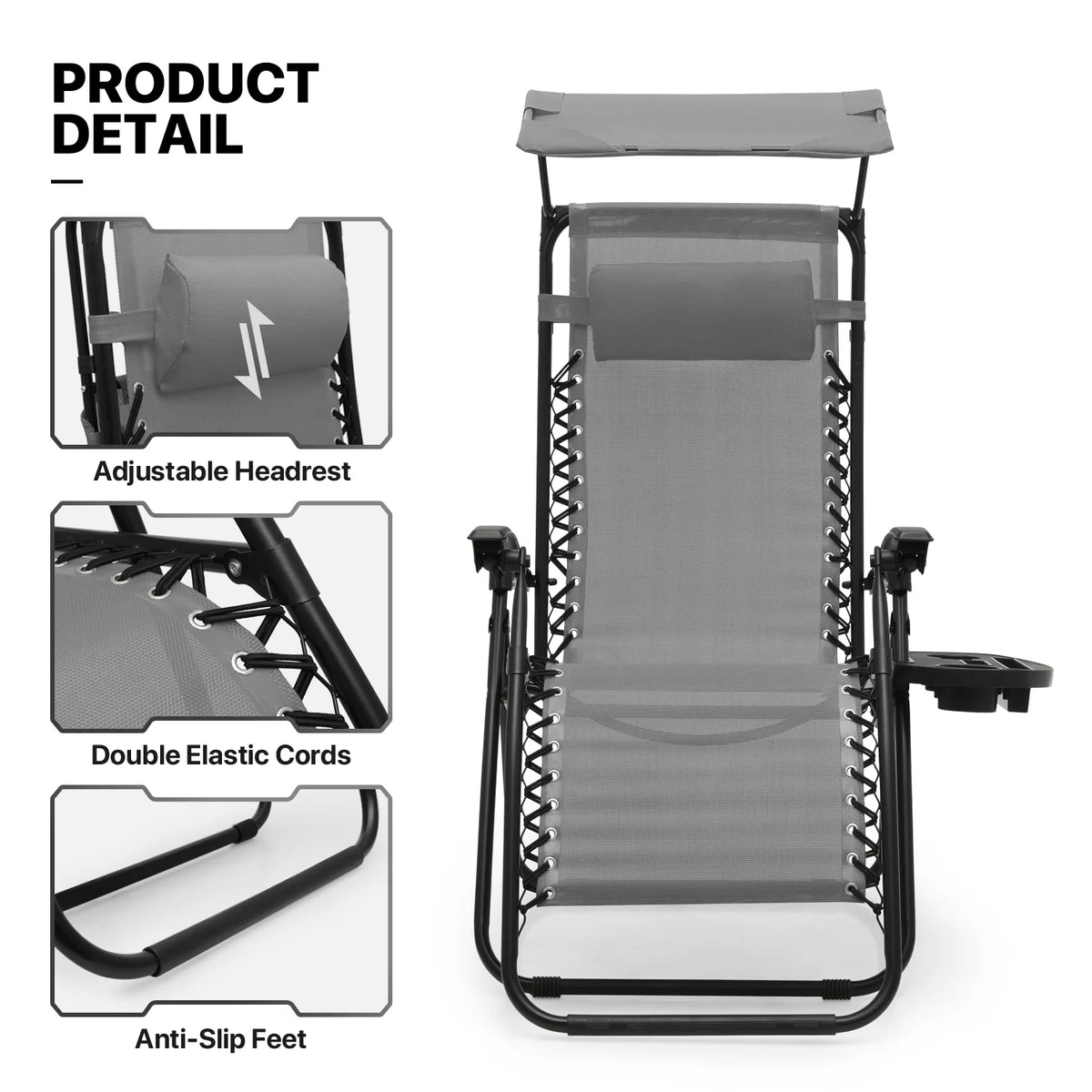 MoNiBloom Zero Gravity Chairs Set of 2, Folding Outdoor Patio Beach Recliner with Canopy Shade & Headrest, Black