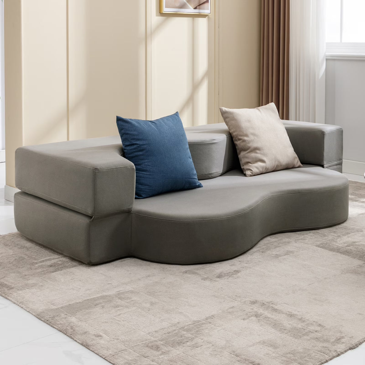 ZAFLY Full Size Convertible Futon Sofa Bed, Floor Sofa Bed Foldable, Foam Folding Mattress Sleeper, Cloth Fabrics Floor Couch Lounge Sleeper Bed for Living Room/Bedroom, Dark Grey