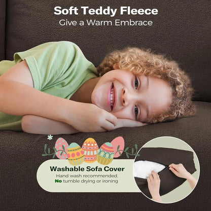 Loveseat Sofa,65" Comfy Teddy Fleece Love Seat Couch,Neche Extra Deep Seats Sofas,Tool-Free Setup Couch with 2 Pillows for Living Room,Coffee Brown