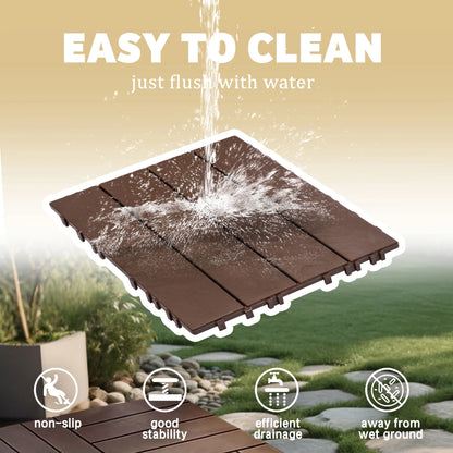 76 Pack Interlocking Deck Tiles, 11.42"x11.42", Polypropylene, Waterproof Outdoor Flooring, 3D Wood Grain Plastic, for Patio, Balcony, Backyard