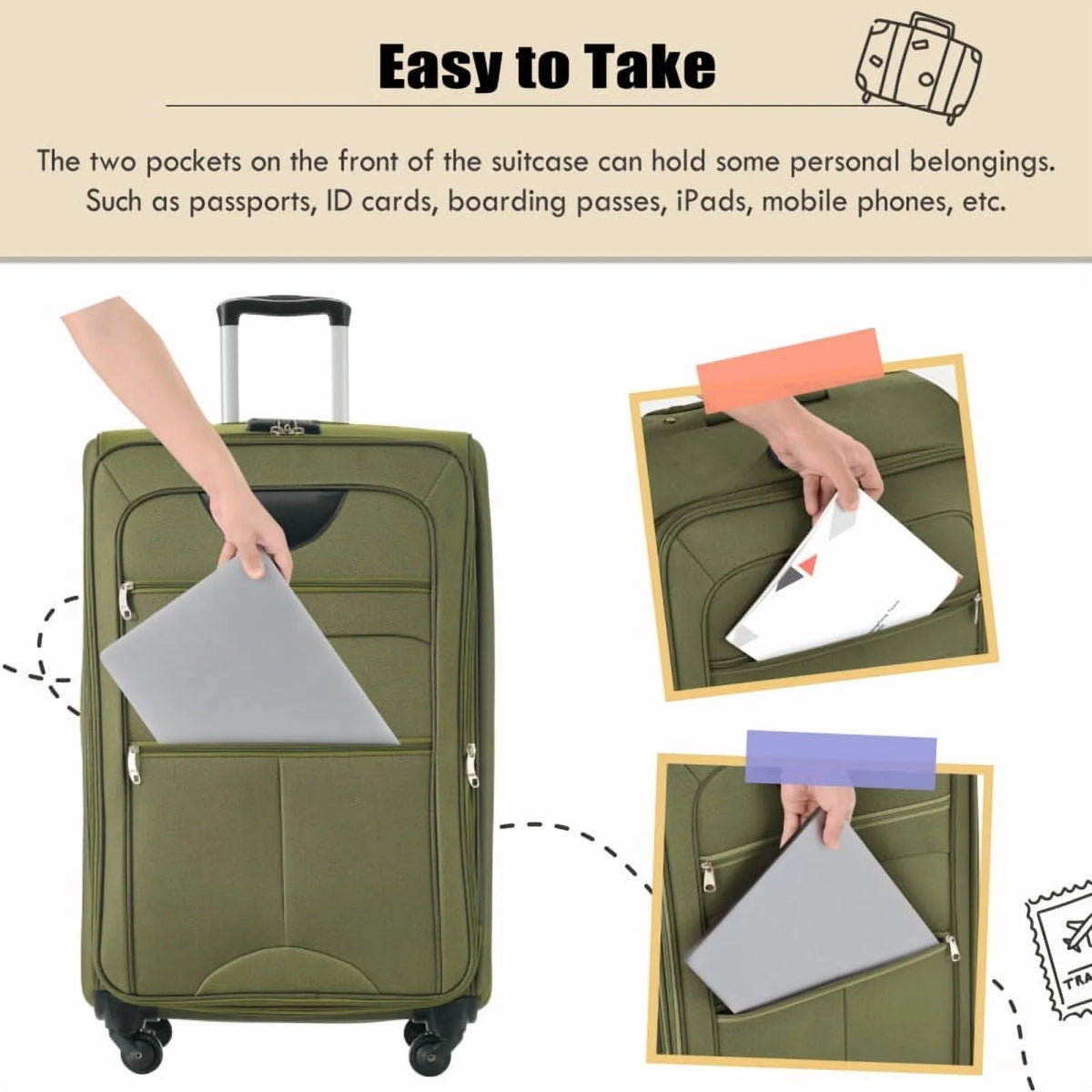 Softside Luggage Expandable 3 Piece Set Suitcase Upright Spinner Softshell Lightweight Luggage Travel Set