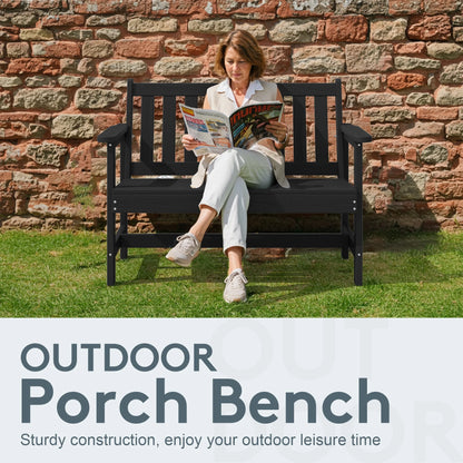 SERWALL Outdoor Bench for 2-Person, Weather-Resistant HDPE with Aluminum Reinforcement, Supports 660 lbs, Comfortable Seating for Patio, Garden, and Porch, Black