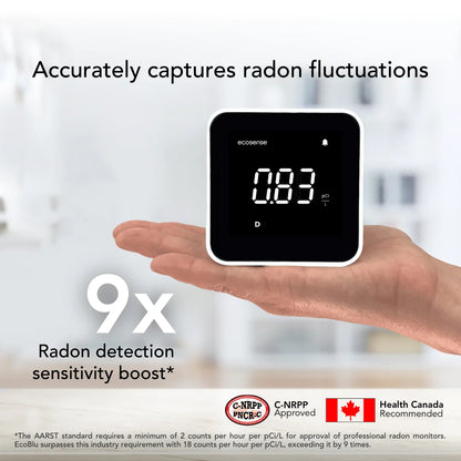 Ecosense EB100 EcoBlu, Digital Radon Detector, Fast & Accurate, Short-Term and Long-Term Monitoring, Full Size LED Screen, Easy to Use (White)