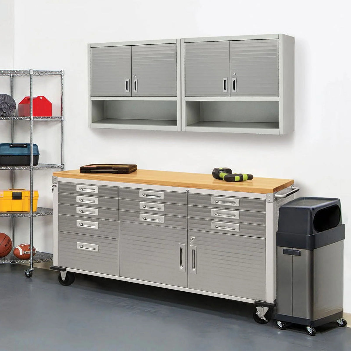 Seville Classics UltraHD Lockable Wall Cabinets with Open Shelf 36" W x 12" D x 30" H, Granite Gray