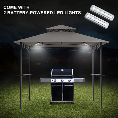 MASTERCANOPY 8' x 5' Grill Gazebo Outdoor BBQ Gazebo Canopy with LED Lights for Patio, Brown