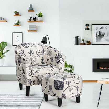 Gymax Modern Accent Tub Chair&Ottoman Set Fabric Upholstered Club Chair Grey Floral
