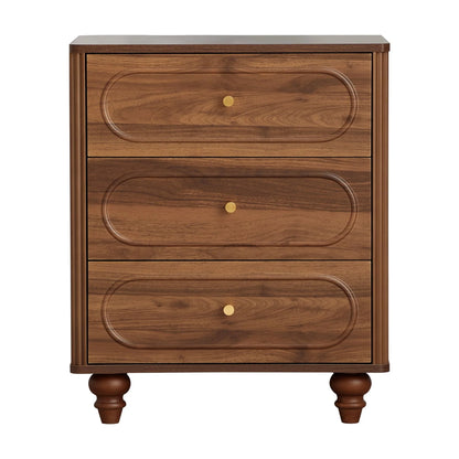 YOCWO 3 Drawer Nightstand, Classic Chest of Drawers with Arc Edge, Walnut