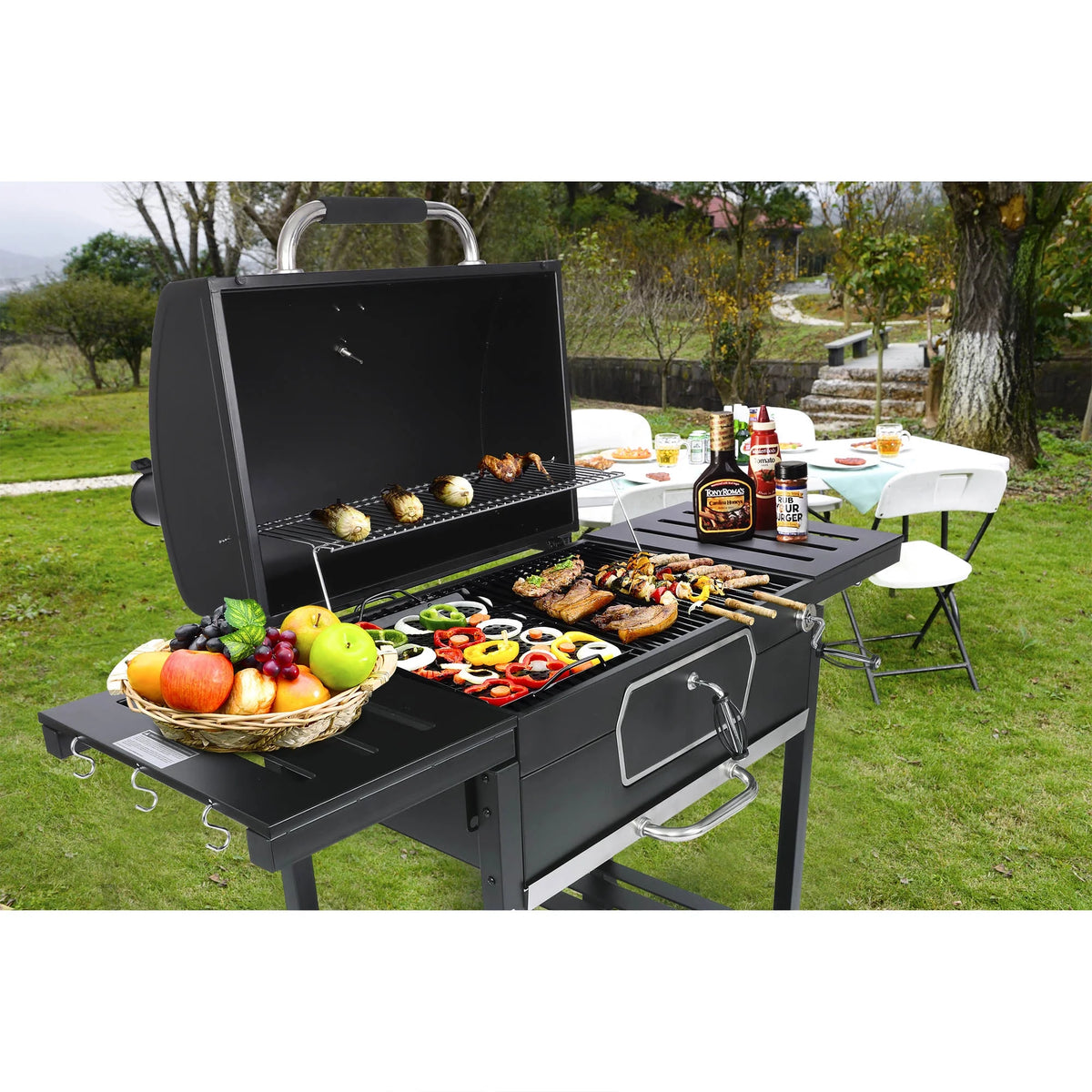Royal Gourmet 30" CD2030AN Deluxe Charcoal Grill, BBQ Smoker Picnic Camping Patio Backyard Cooking, Black