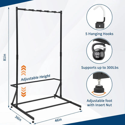 Floor Bike Rack Garage Free Standing with 5 Hooks,Vertical Bike Stand Bicycle Storage,Bike Hangers for Garage Indoor Use for 5 Bicycles, Metal Floor Mount,Up to 300lbs,46in W,Adjustable Height