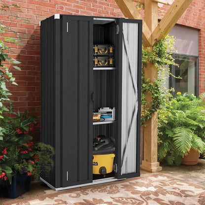 AECOJOY Outdoor Storage Cabinet for Garden & Patio, a Metal Organizer with Doors and Shelves in Gray