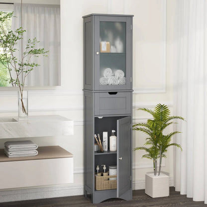 Costway Tall Bathroom Cabinet with Adjustable Shelves Deep Drawer for Living Room Black