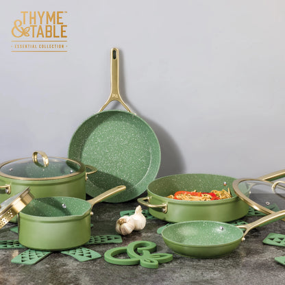 Thyme & Table 12-Piece Non-Stick Supreme Cookware Set, Pots and Pans Set - Cream