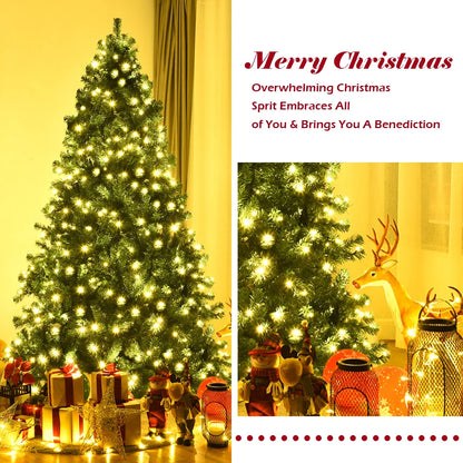 Costway 7Ft Pre-Lit PVC Hinged Christmas Tree 300 LED Lights Green