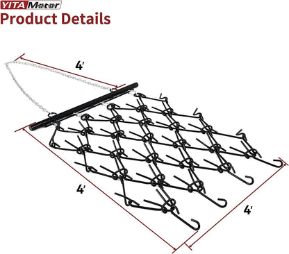 RVNI 4FT X 4FT Drag Harrow 3/8in Tines Chain for ATV/UTV Leveling Grading Heavy Duty Tractor ATV&UTV Attachments