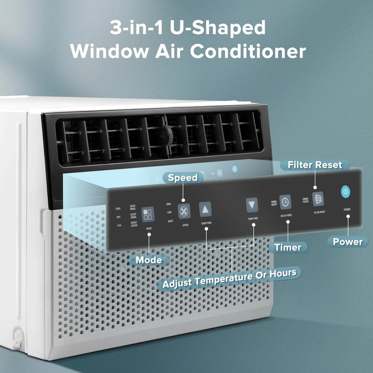 KISSAIR 12,000 BTU U Shaped Window Air Conditioner 6-in-1 Mode with Remote Control 24-Hour Timing for Room/Office/Apartment Cools up to 550 Sq.ft