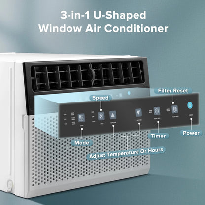 KISSAIR 12,000 BTU U Shaped Window Air Conditioner 6-in-1 Mode with Remote Control 24-Hour Timing for Room/Office/Apartment Cools up to 550 Sq.ft