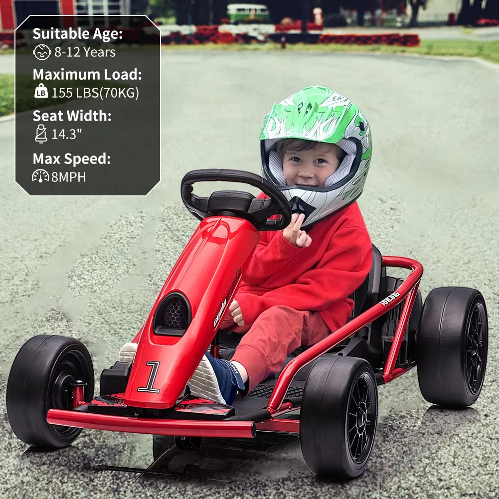 Kojooin Go Kart for Kids,24V Battery 300WX2 Motors Pedal On Foot Go Cart,8MPH High Speed Drifting Car with Slow Start Function,Rose red