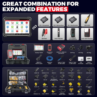LAUNCH X431 PRO3S+Smartlink HD Heavy Duty Truck Car Diesel&Gasoline Bidirectional Diagnostic Scan Tool with J2534 ,Topology Map,60+Service,ECU Coding,CANFD &DOIP
