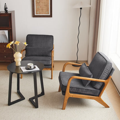 Ktaxon Accent Chair Corduroy Upholstered Armchair, Reading Club Chair with Pillow and Solid Wood Frame for Living Room Bedroom Furniture Off White