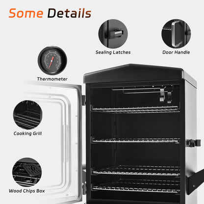MAISON HUIS Vertical Propane Smoker, Outdoor Gas Smokers Grill with Cover, Black
