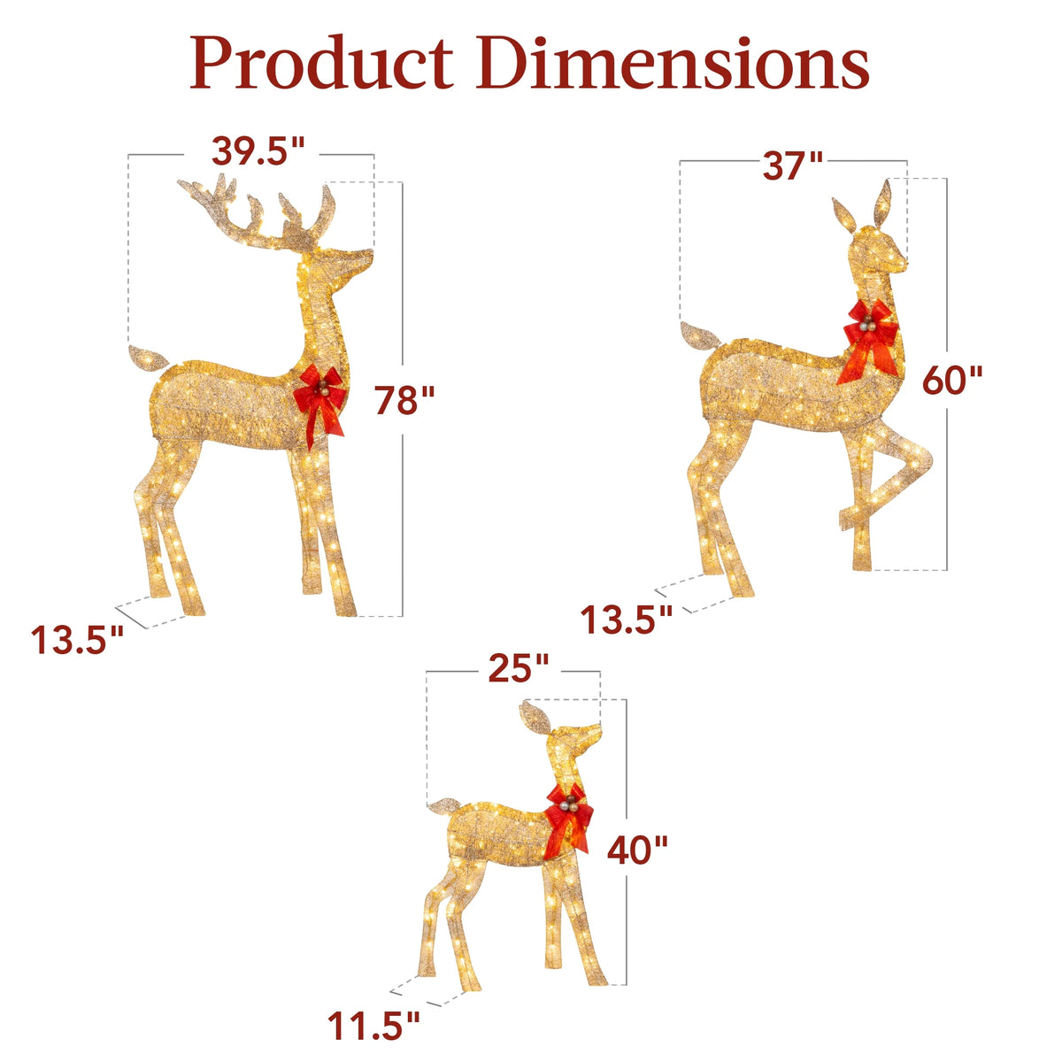 Best Choice Products 6.5ft 3-Piece Lighted Christmas Deer Set Outdoor Yard Decoration w/ 385 LED Lights, Stakes - Gold