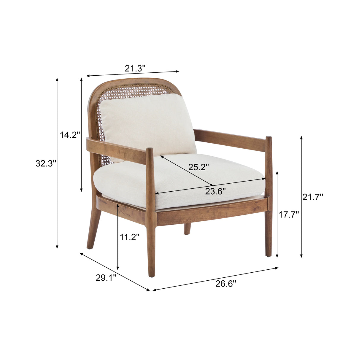 Christopher Knight Home [Set of 2] Mid-Century Modern Accent Chairs with Light Brown Solid Wood Frame, Rattan Backrest with Cushion �C Comfortable Armchairs Light Brown