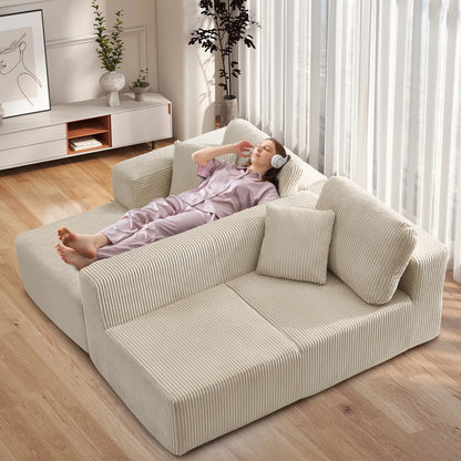 Bonzy Home Sectional Sofa with L-Shape Chaise,Modern Modular Sofa Upholstered Couch Corduroy Fabric for Living Room Bedroom Beige